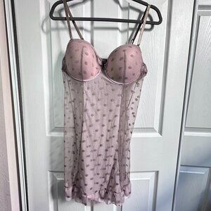 Just Sexy Womens 1X Nude Sheer Polkadot Babydoll Nightie & Matching Thong